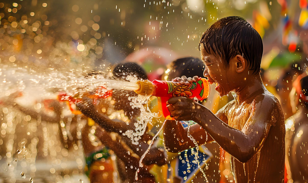 Children playing on Songkran festival day