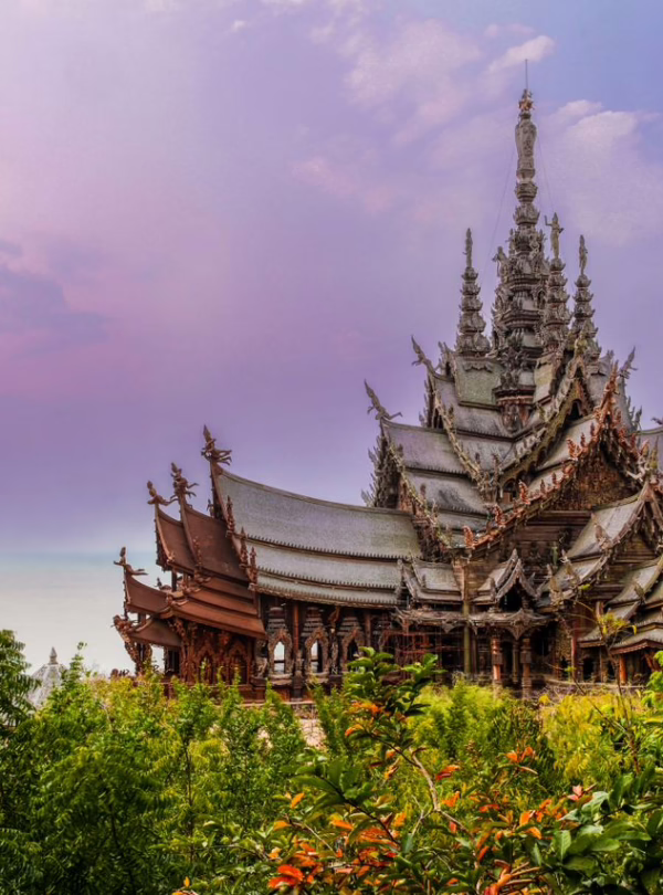 Distant side view of Sanctuary of Truth, Pattaya, Bangkok